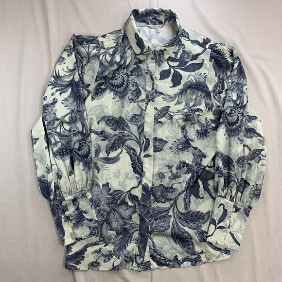 GUESS Women's Long Sleeve Raven Charm Top Medium Blue - Picture 1 of 8